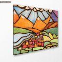 Canvas print Village and mountains, side