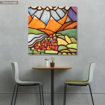 Canvas print Village and mountains