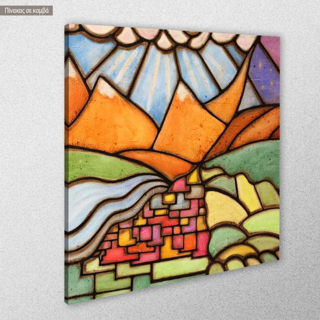 Canvas print Village and mountains, side