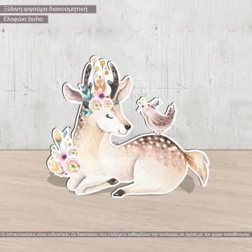 Deer boho seated  wooden figure printed