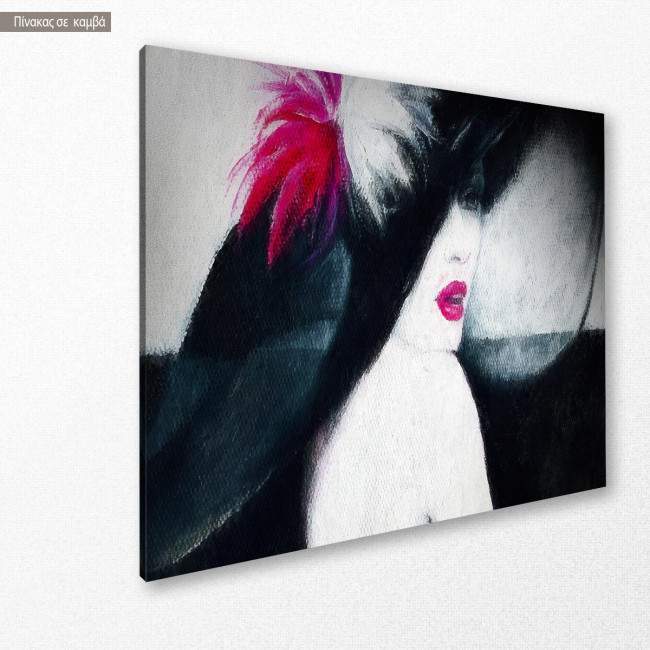 Canvas print Woman with hat, side