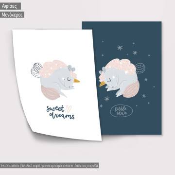 Kids canvas print Sleepy Unicorn, diptych 2