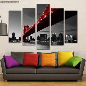 Canvas print Red Manhattan bridge five panels