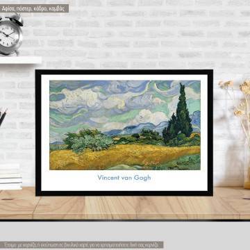 Framed poster Wheat field with cypresses, Vincent van Gogh, Black Frame
