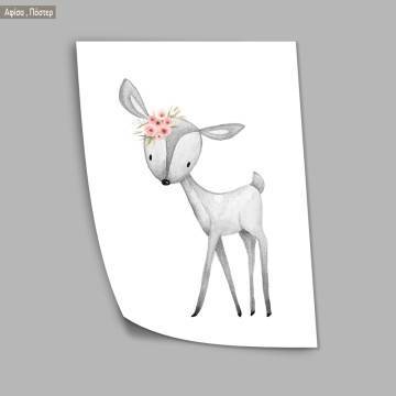 Poster Deer gray pink watercolor 2