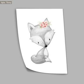 Poster Fox gray pink watercolor 2