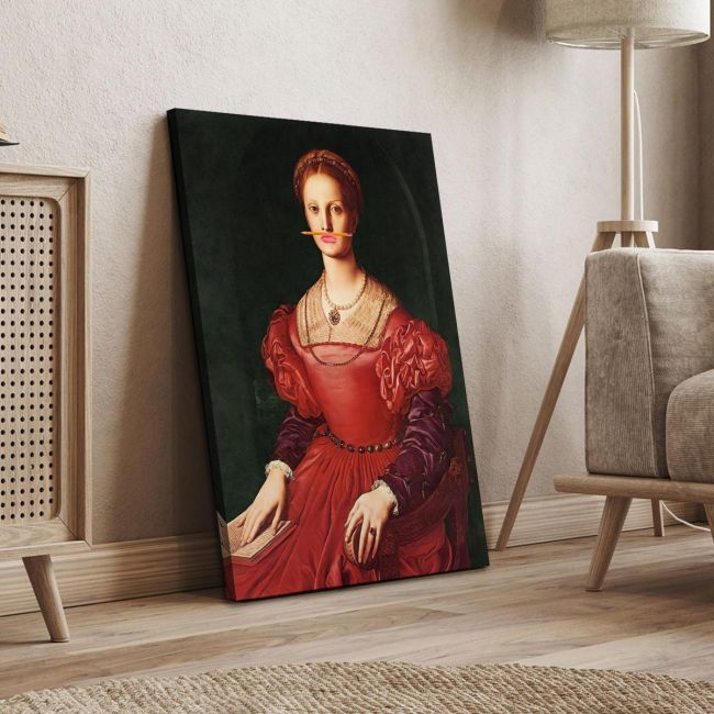 Canvas print Portrait of Lucrezia Panciatichi, reart (original Bronzino A), Black Frame