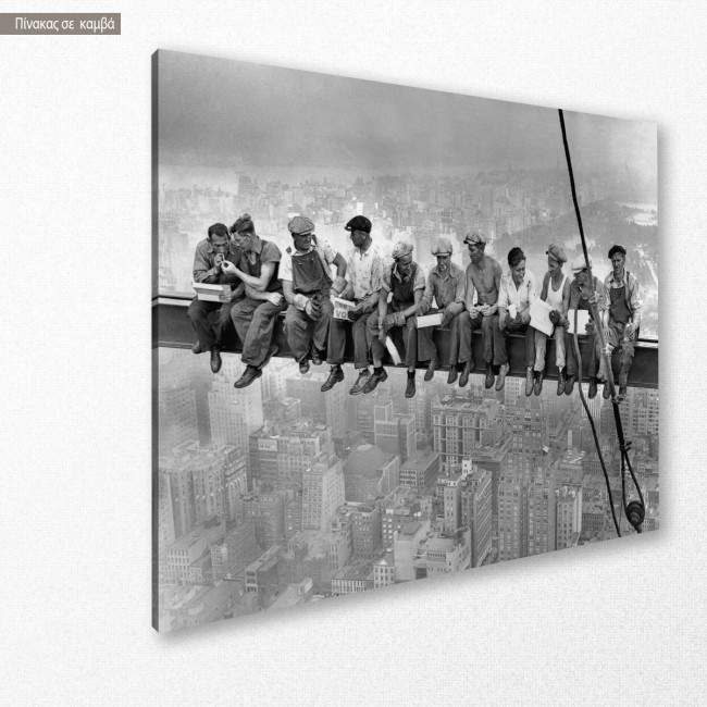 Canvas print Men at lunch, side