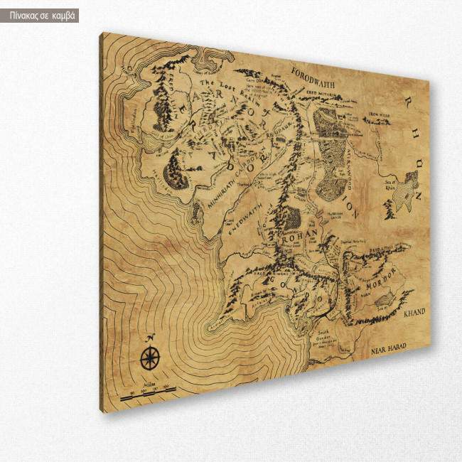 Χάρτης της Μέσης Γης reart, πίνακας σε καμβά, κοντινό