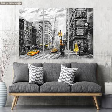 Canvas print New York, b&w,  3 panels