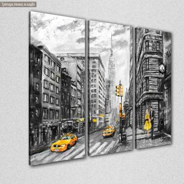 Canvas print New York, b&w,  3 panels 2