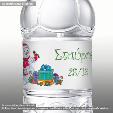 Stickers label Santa with name and date