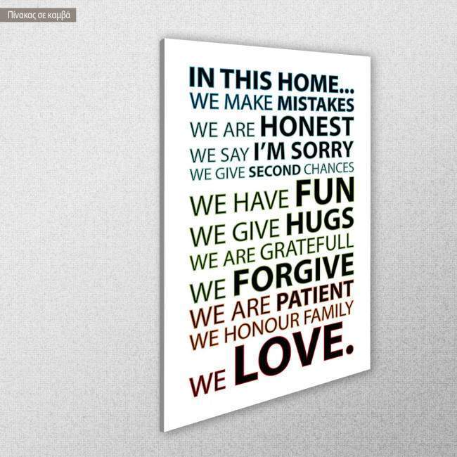 Πίνακας σε καμβά In this home, house rules