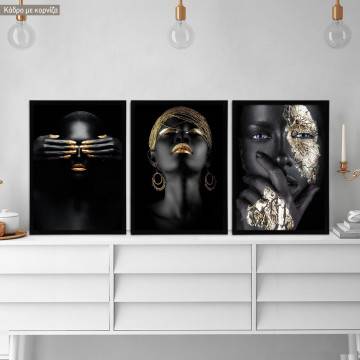 Poster Golden faces 3 ptych