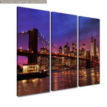 Canvas print Brooklyn bridge and Manhattan at sunset, 3 panels 2
