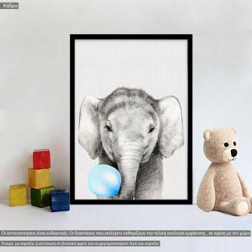 Bubble baby elephant, κάδρο, μαύρη κορνίζα