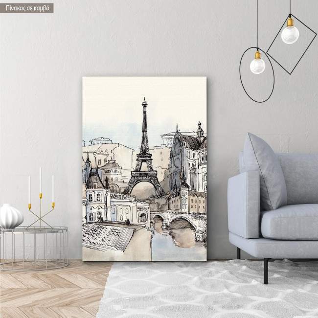 Πίνακας σε καμβά Παρίσι, Eiffel tower in watercolor, Καμβάς