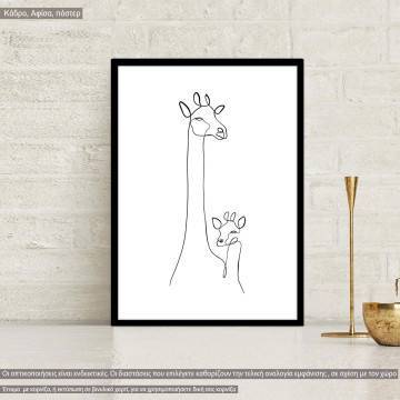 Animals line art, giraffe, poster