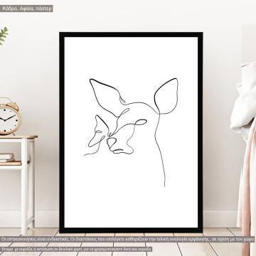 Animals line art, deer with butterfly, poster