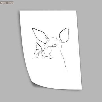 Animals line art, deer with butterfly, poster 2