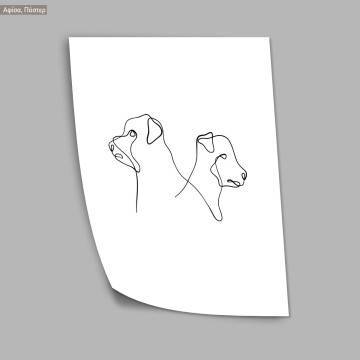 Animals line art, dogs, κάδρο, μαύρη κορνίζα 2