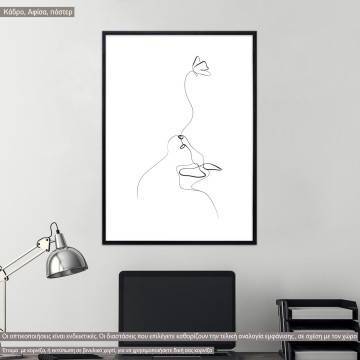 Animals line art, cat with butterfly, poster