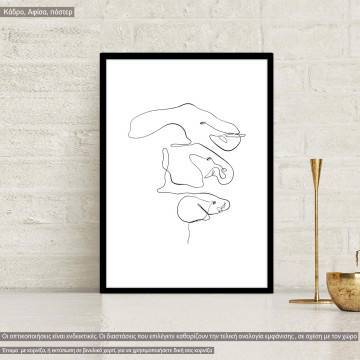 Animals line art, elephant family, κάδρο, μαύρη κορνίζα