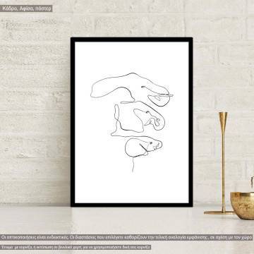 Animals line art, elephant family, poster
