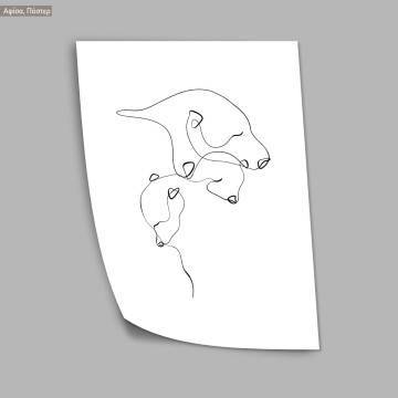 Animals line art, bear family, κάδρο, μαύρη κορνίζα 2