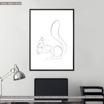 Animals line art, squirrel, κάδρο, μαύρη κορνίζα