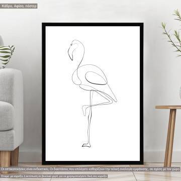 Animals line art, flamingo, κάδρο, μαύρη κορνίζα