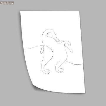Animals line art, seahorses, κάδρο, μαύρη κορνίζα 2