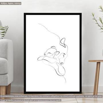 Animals line art, cow and calf, poster