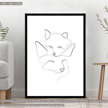 Animals line art, fox family, poster