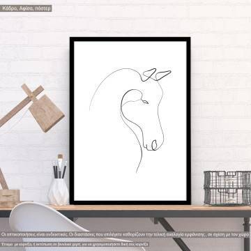 Animals line art, horse, κάδρο, μαύρη κορνίζα