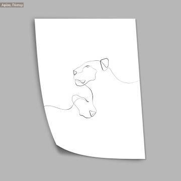 Animals line art, lioness and cub, poster 2