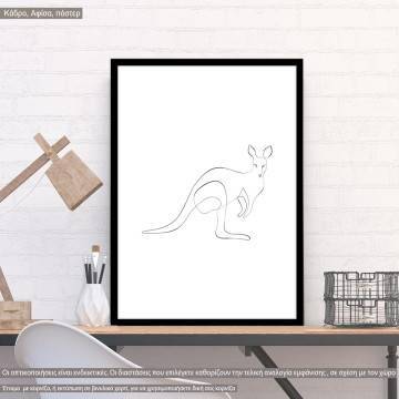 Animals line art, kangaroo, poster