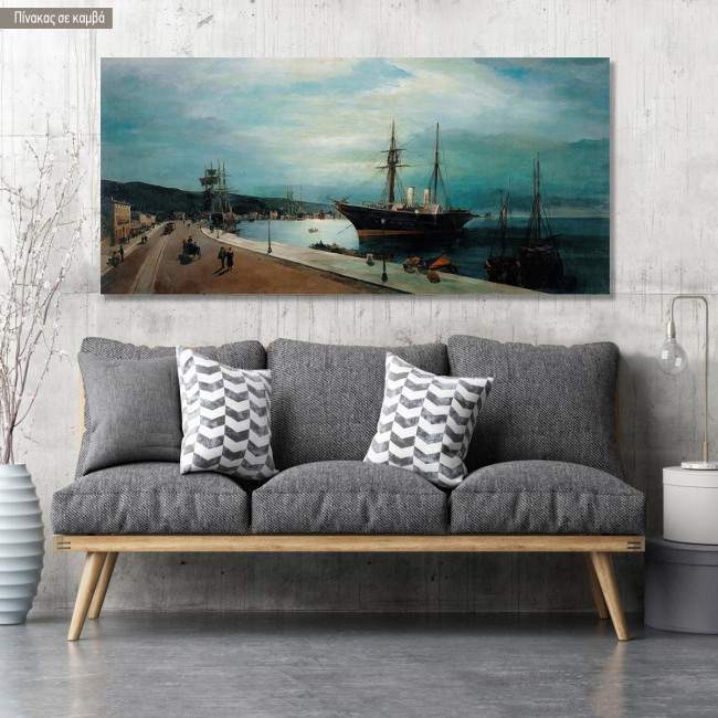 Πίνακας ζωγραφικής Φεγγαρόλουστο λιμάνι του Βόλου, Βολανάκης Κ, αντίγραφο σε καμβά