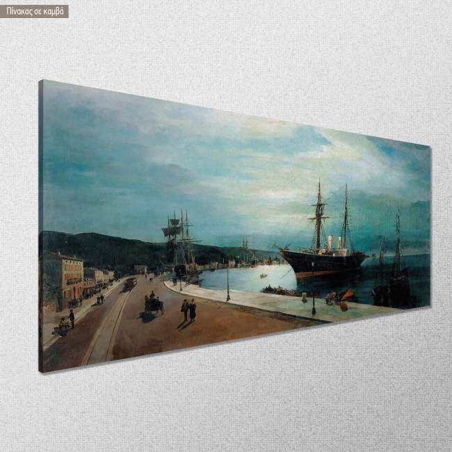 Canvas print Moonlit port of Volos, Volanakis K
