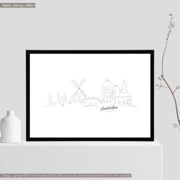 Cityscape line art Amsterdam, poster