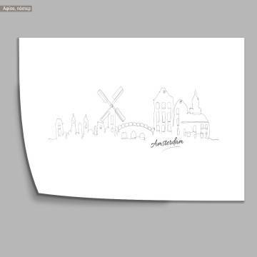 Cityscape line art Amsterdam, κάδρο, μαύρη κορνίζα 2