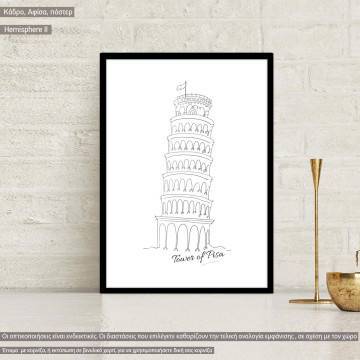 Cityscape line art Tower of Pisa, κάδρο, μαύρη κορνίζα
