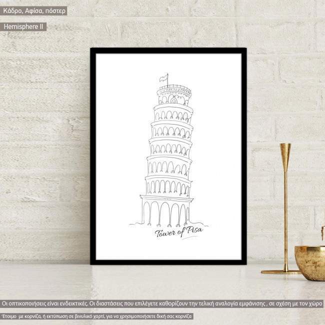 Cityscape line art Tower of Pisa, κάδρο, μαύρη κορνίζα