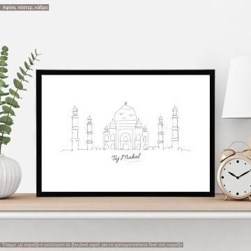 Cityscape line art Taj Mahal, poster