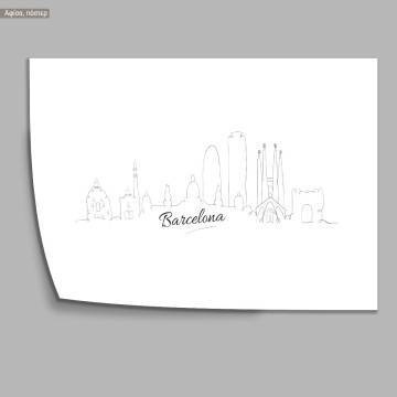 Cityscape line art Barcelona, κάδρο, μαύρη κορνίζα 2