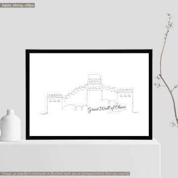 Cityscape line art The Great Wall of China, poster