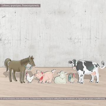 Wooden figures printed Village animals