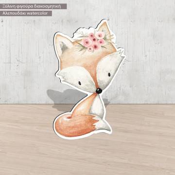 Wooden figure printed Little fox clipart watercolor