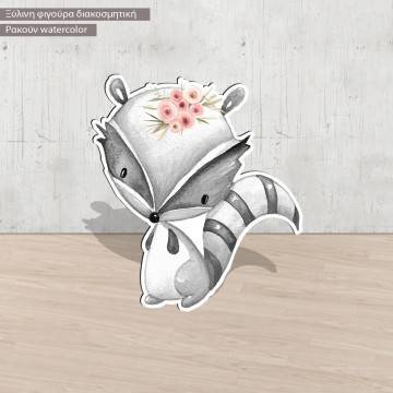 Wooden figure printed Little racoon clipart watercolor 2