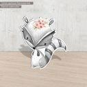 Wooden figure printed Little racoon clipart watercolor